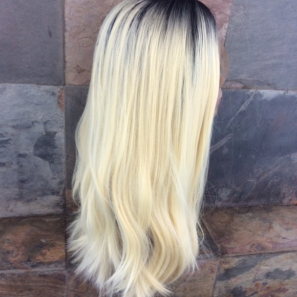 Ombre black and blond synthetic lace front wig - Picture 5 of 7